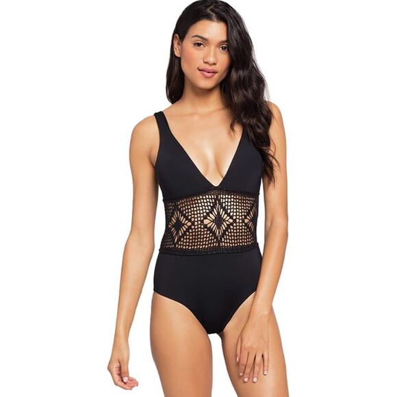 NWT L SPACE by Monica Wise Black One Piece Swim Suit Size 12 - Picture 1 of 14